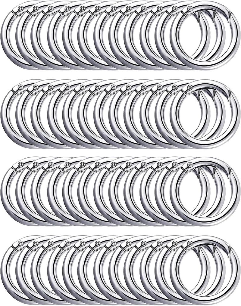 Hibmisy 50pcs 1 Inch Metal Spring O Rings,Round Carabiners Clips Snap Hooks for Keychains, Purse, Shoulder Bag,DIY Crafts (Silvery) - Image 1
